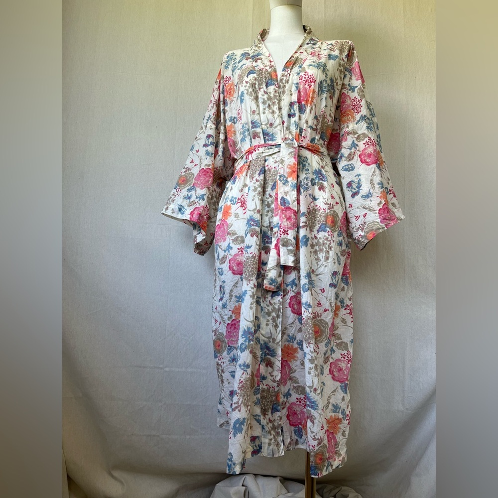 Kimono style spring summer robe. Bespoke blockprint fabric.